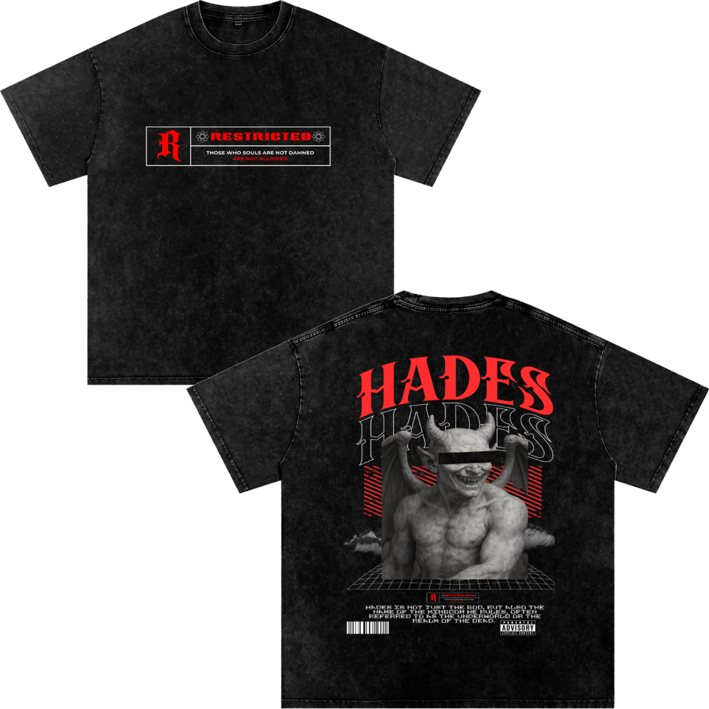 Hades Apparel "RESTRICTED" Acid Wash Oversize T-Shirt - 250 GSM