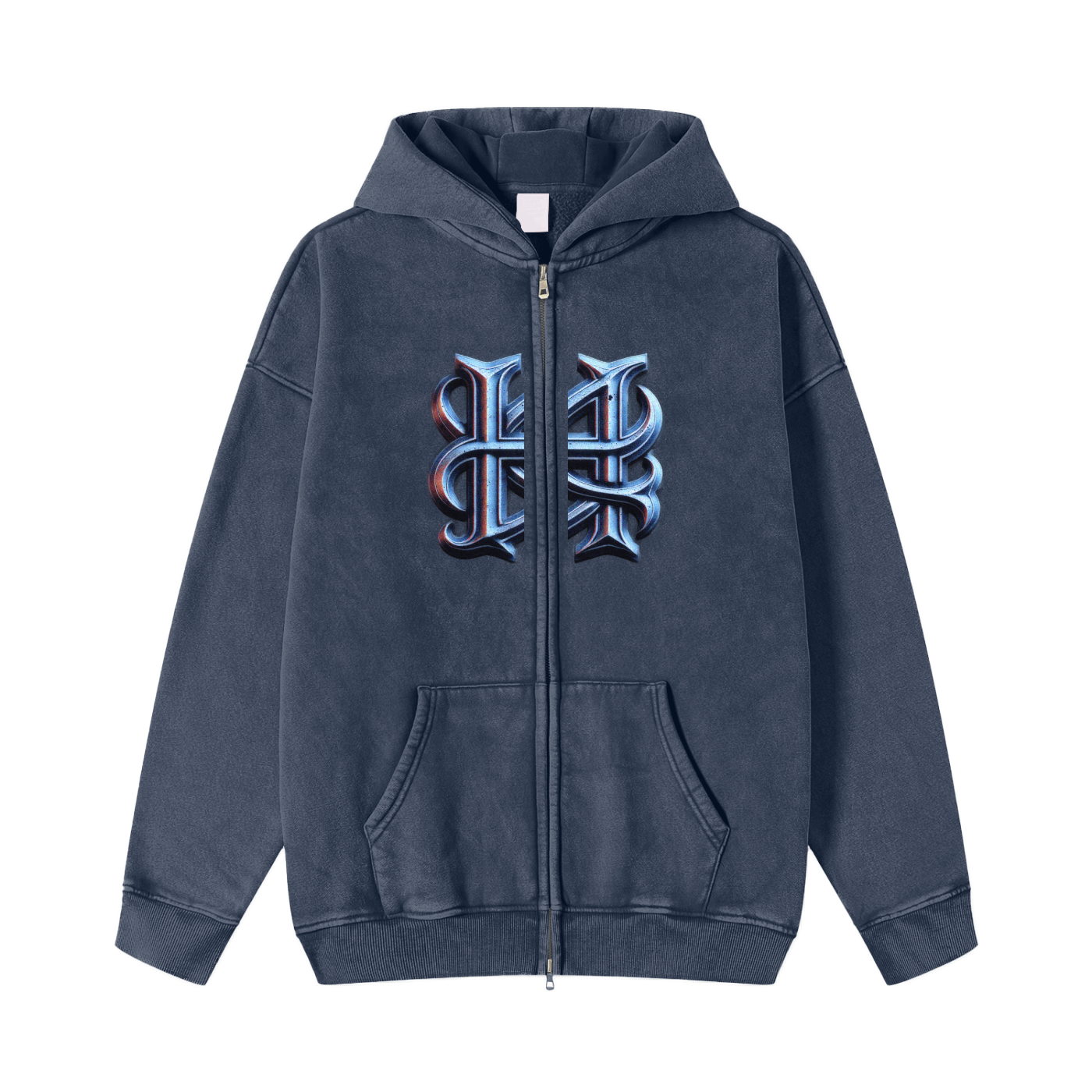 Hades Apparel Snow Washed Zip-Through Fleece Hoodie