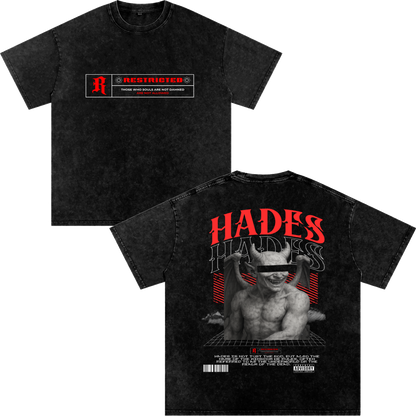 Hades Apparel "RESTRICTED" Acid Wash Oversize T-Shirt - 250 GSM