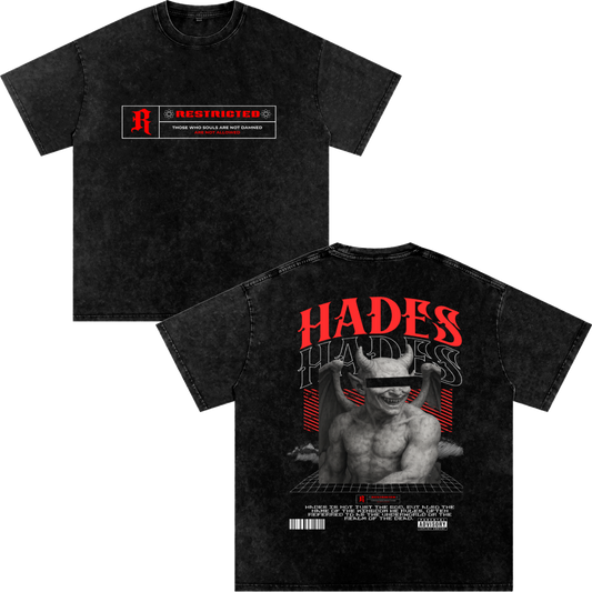 Hades Apparel "RESTRICTED" Acid Wash Oversize T-Shirt - 250 GSM