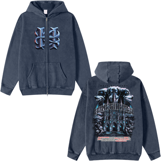 Hades Apparel Snow Washed Zip-Through Fleece Hoodie